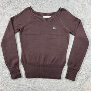 Lacoste Brown Cotton Croc Logo Long Sleeve Sweater Women Size M(US)‎ / 6(EU) NWT